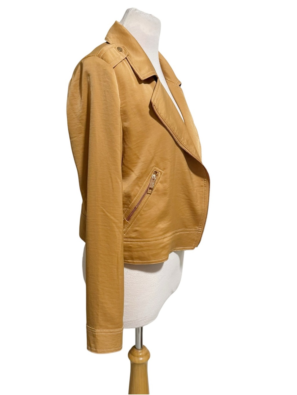 DKNY Long Sleeves Contrast Stitch Moto Jacket Jacket in Tawney Small - Picture 9 of 13